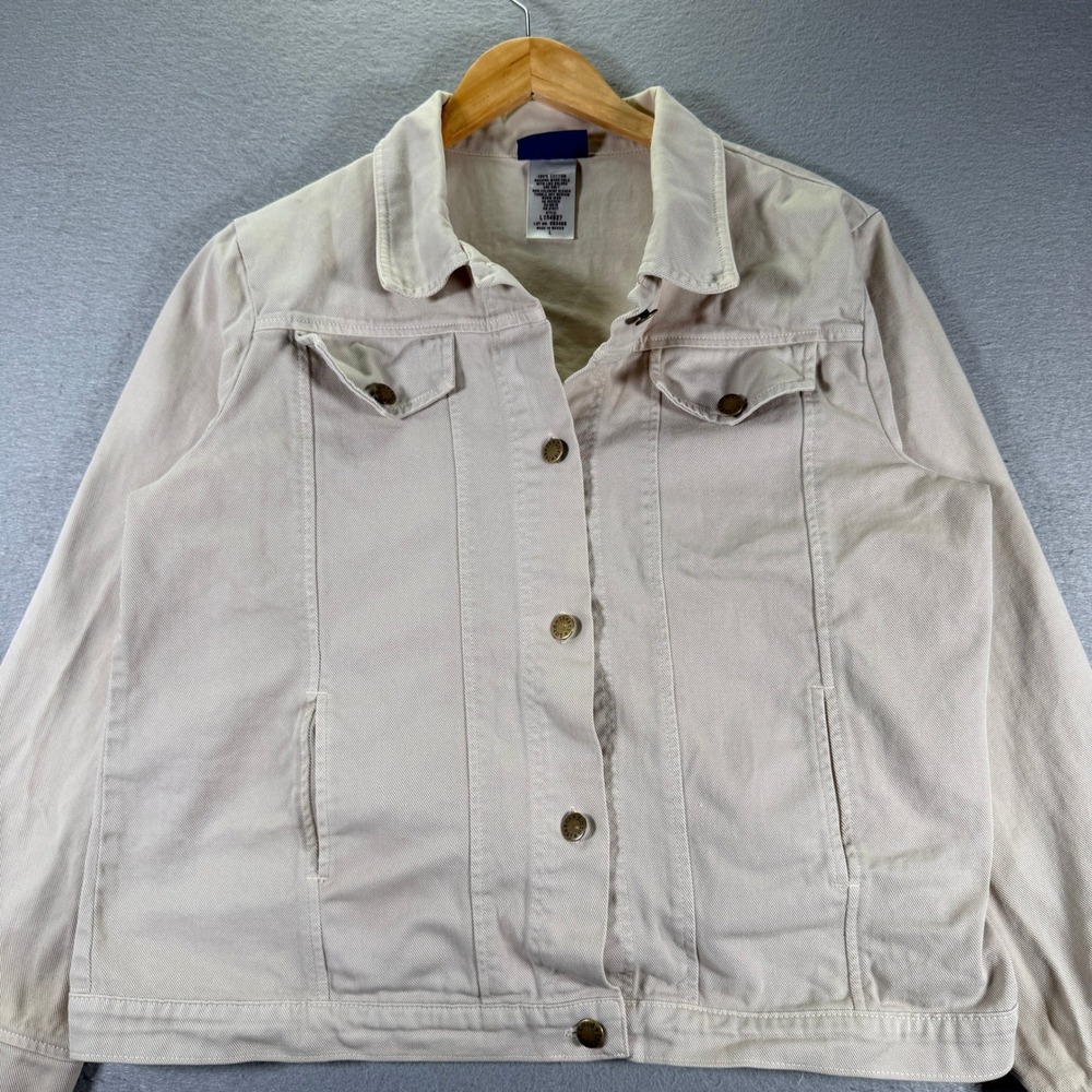 Vintage Lord‎ Isaacs Women's Beige Cotton Denim Trucker Jacket Size L Y2K